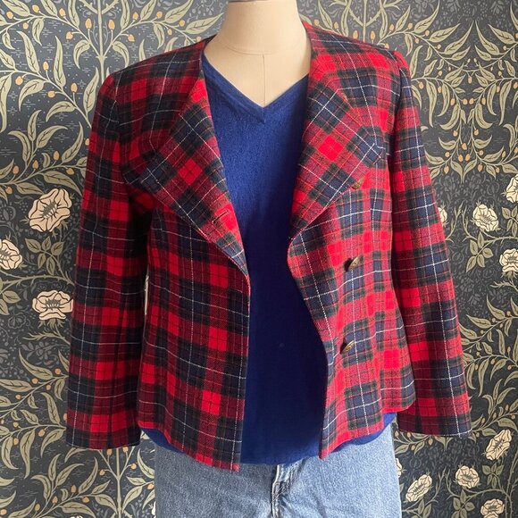 Pendleton Jackets & Blazers - Pendleton Wool Red & Blue Tartan Cropped Jacket